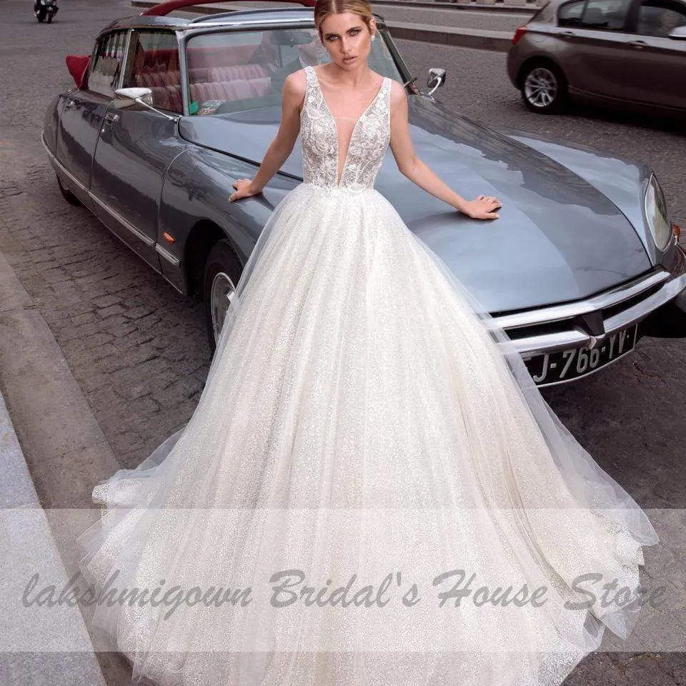 Roycebridal Ivory Tulle Wedding Dress Long Cape V Neck