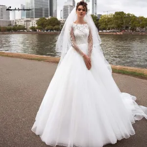Roycebridal Long Sleeve Wedding Dress A Line Style Flower Lace