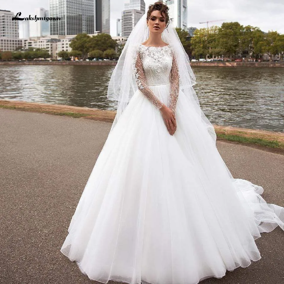 Roycebridal Long Sleeve Wedding Dress A Line Style Flower Lace