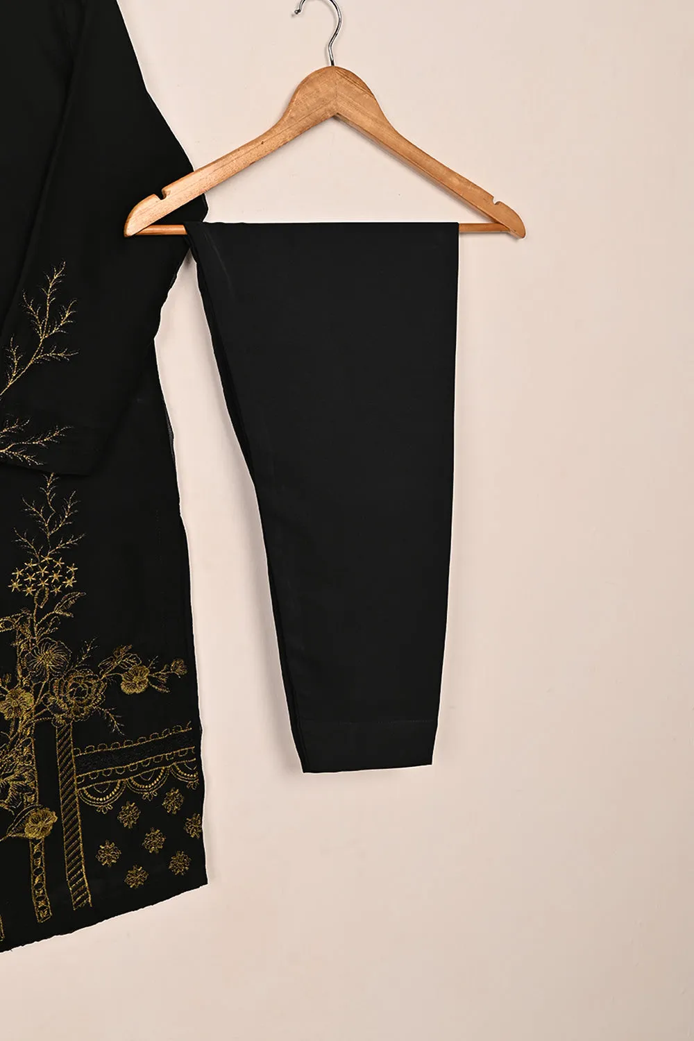 RTW-219-Black -  3Pc Ready to Wear Embroidered Chiffon Dress
