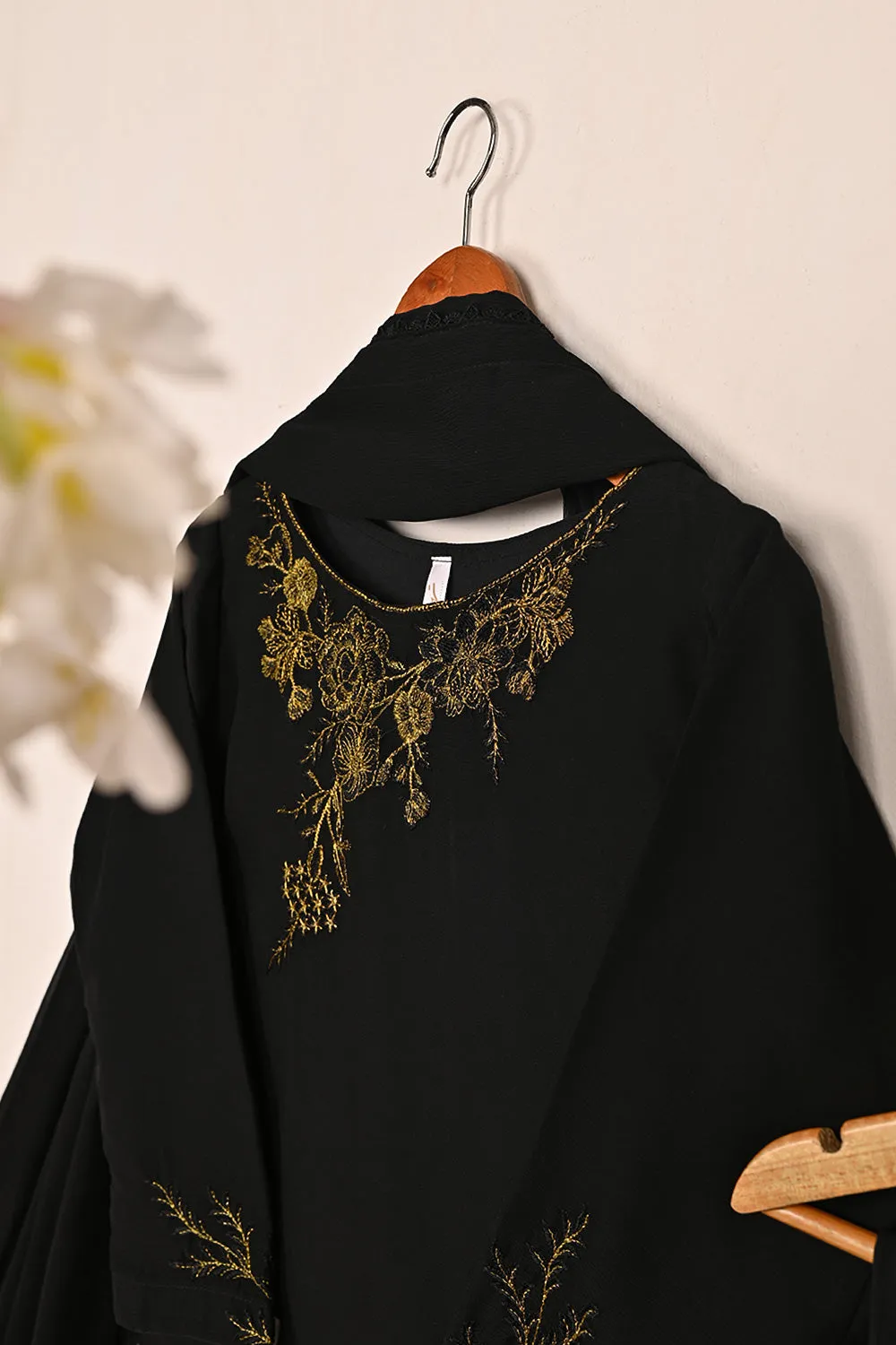 RTW-219-Black -  3Pc Ready to Wear Embroidered Chiffon Dress