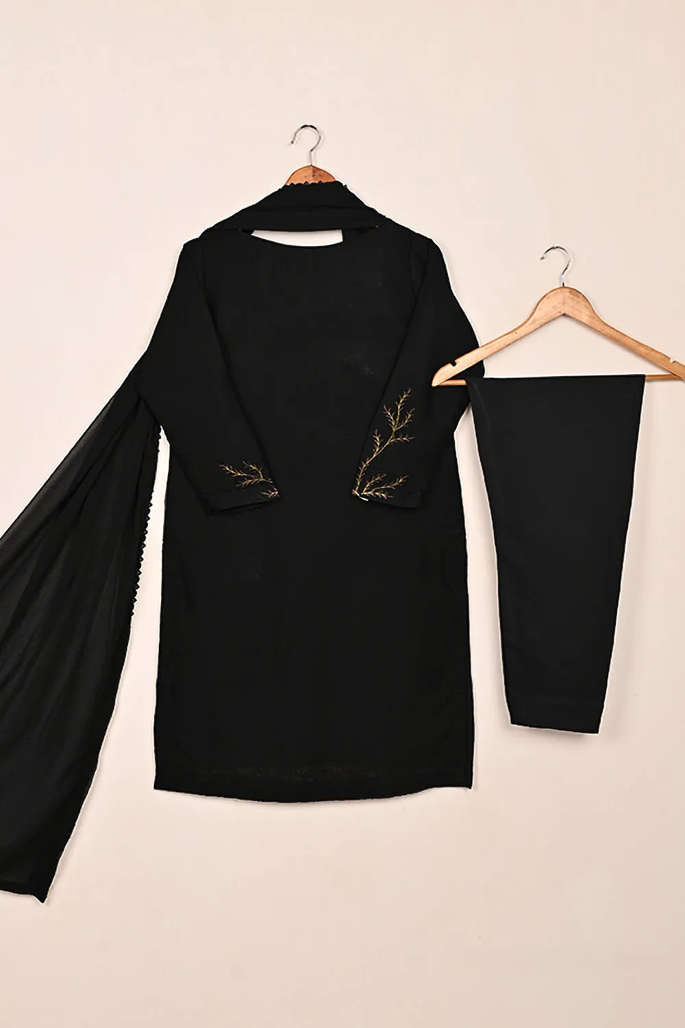RTW-219-Black -  3Pc Ready to Wear Embroidered Chiffon Dress