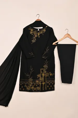 RTW-219-Black -  3Pc Ready to Wear Embroidered Chiffon Dress