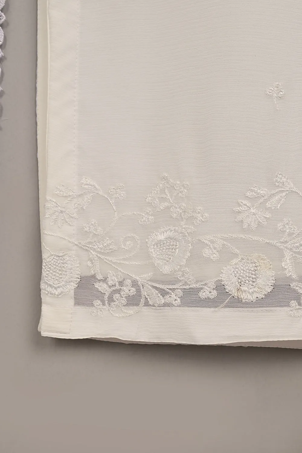 RTW-246-White -  3Pc Ready to Wear Embroidered Chiffon Dress