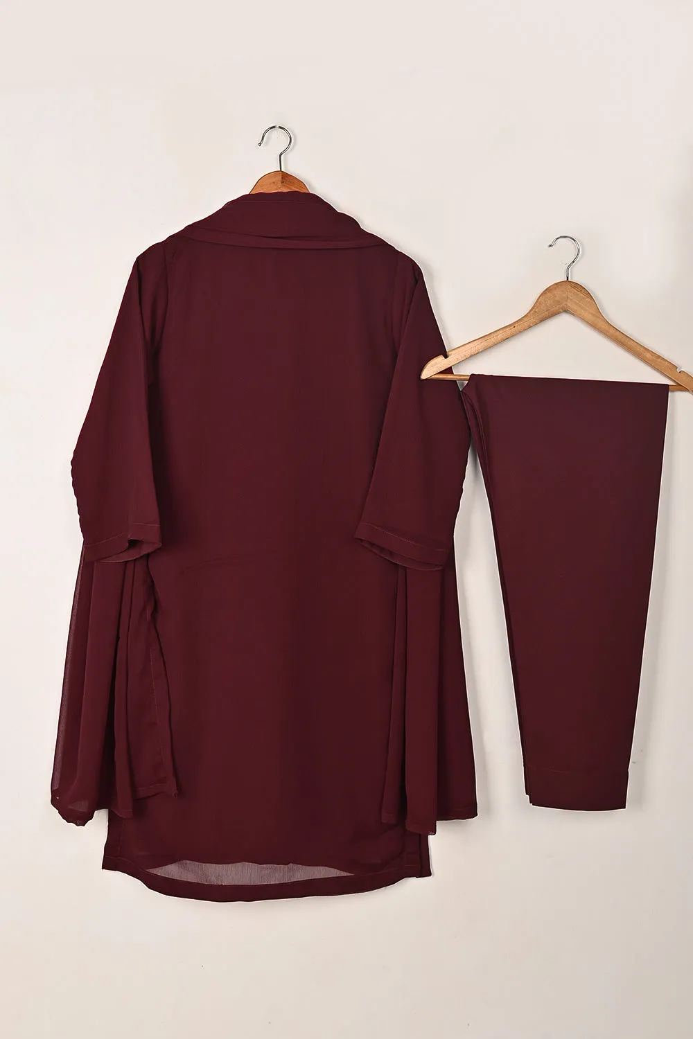 RTW-289-Maroon -  3Pc Ready to Wear Embroidered Chiffon Dress