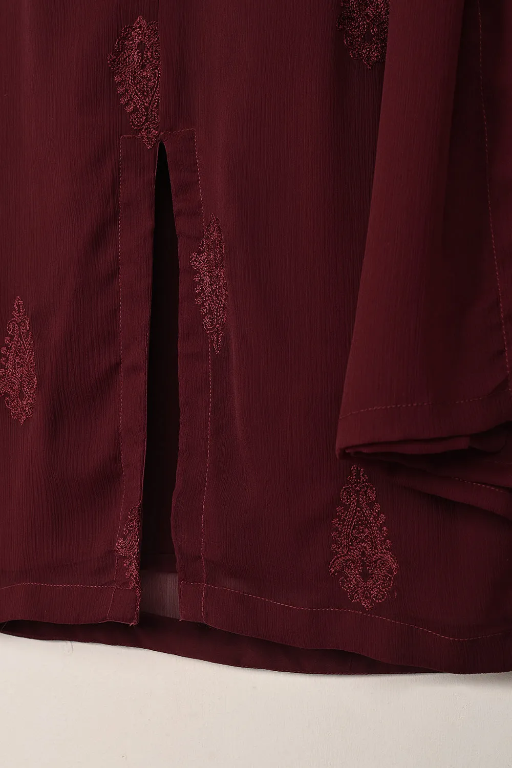 RTW-289-Maroon -  3Pc Ready to Wear Embroidered Chiffon Dress