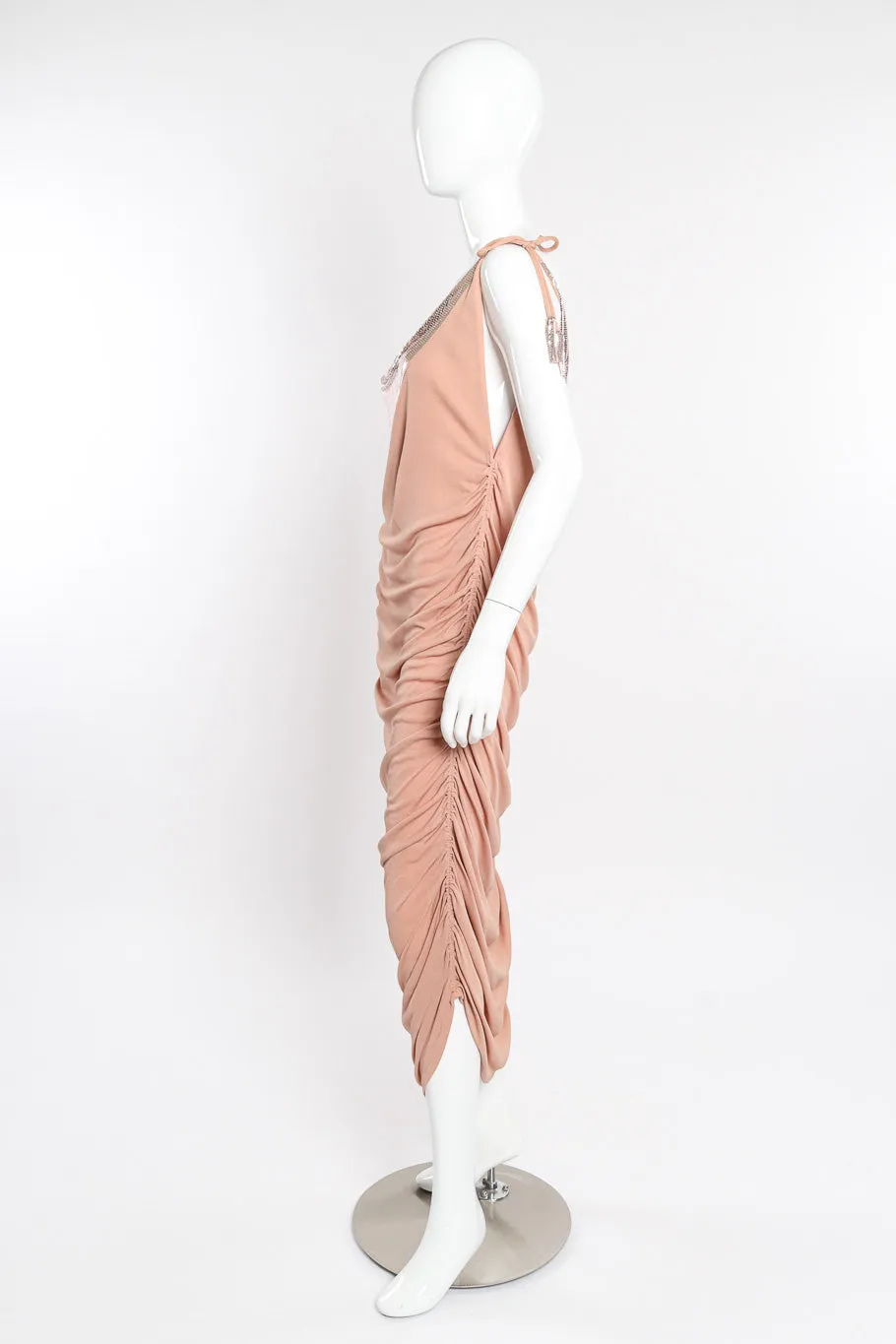 Ruched Metal Mesh Jersey Gown