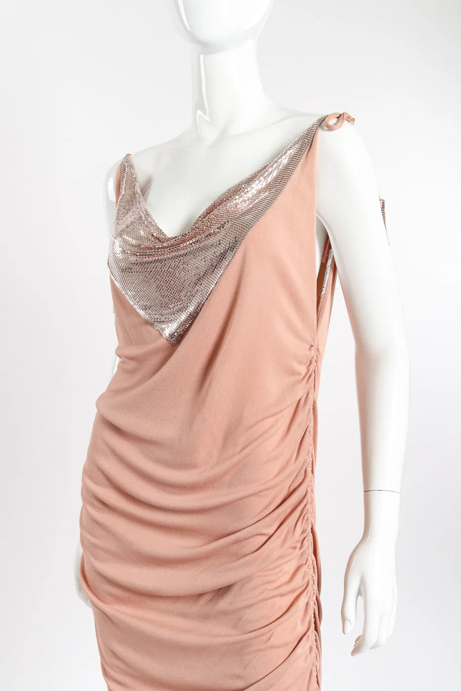 Ruched Metal Mesh Jersey Gown