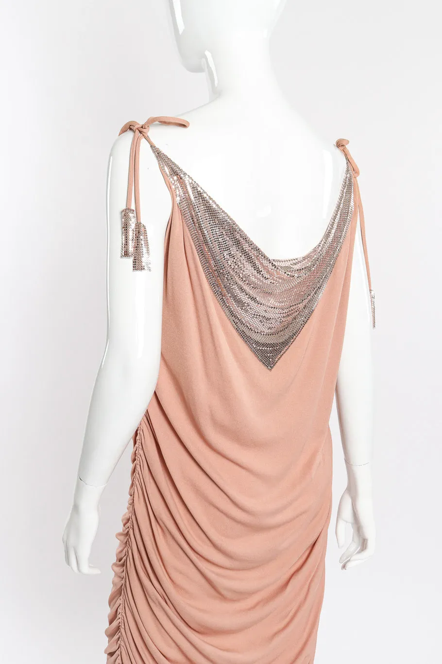Ruched Metal Mesh Jersey Gown