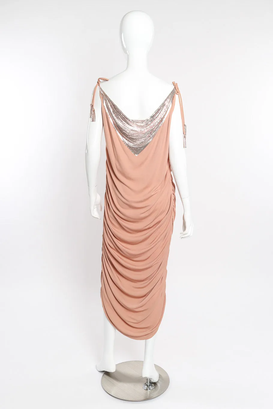 Ruched Metal Mesh Jersey Gown
