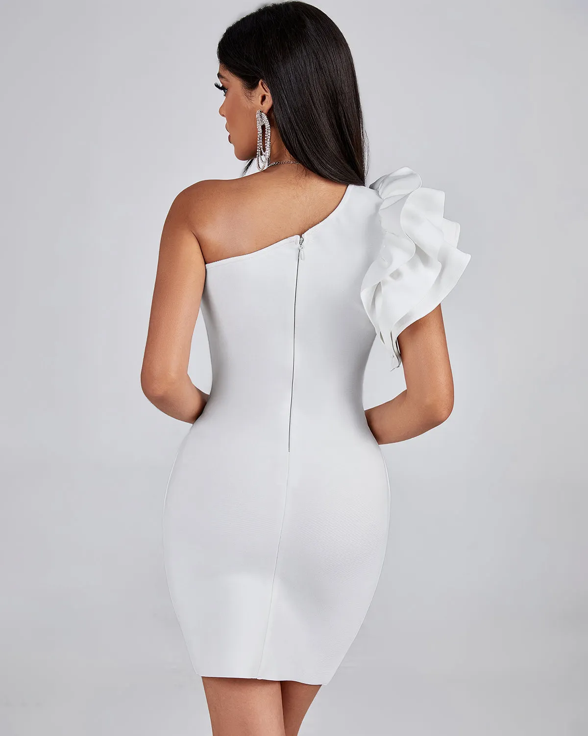 Ruffle One Shoulder Mini Bandage Dress