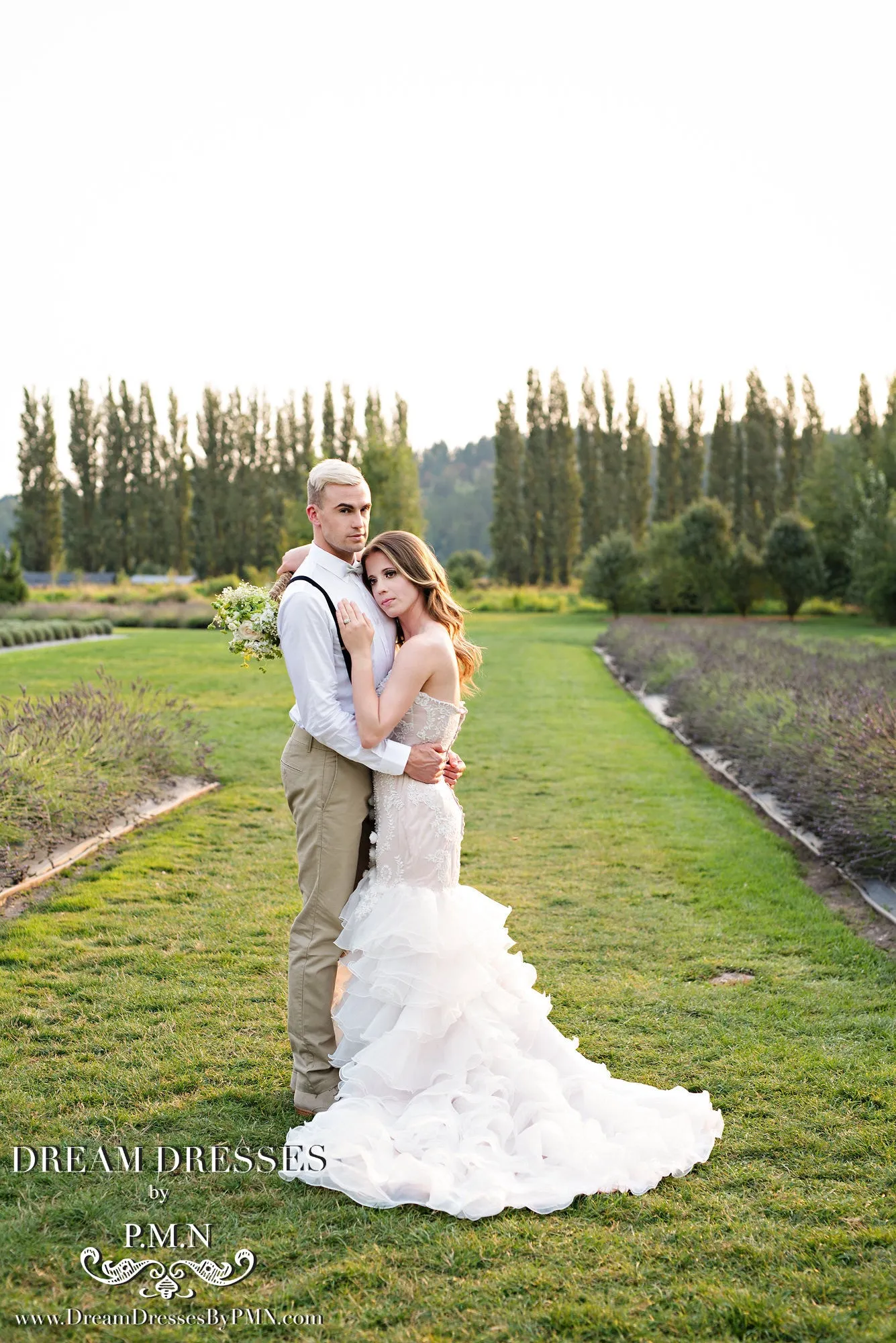 SAMPLE SALE/ Blush Pink Tiered Trumpet Wedding Dress  (#SS16103)