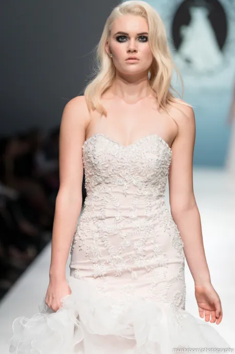 SAMPLE SALE/ Blush Pink Tiered Trumpet Wedding Dress  (#SS16103)