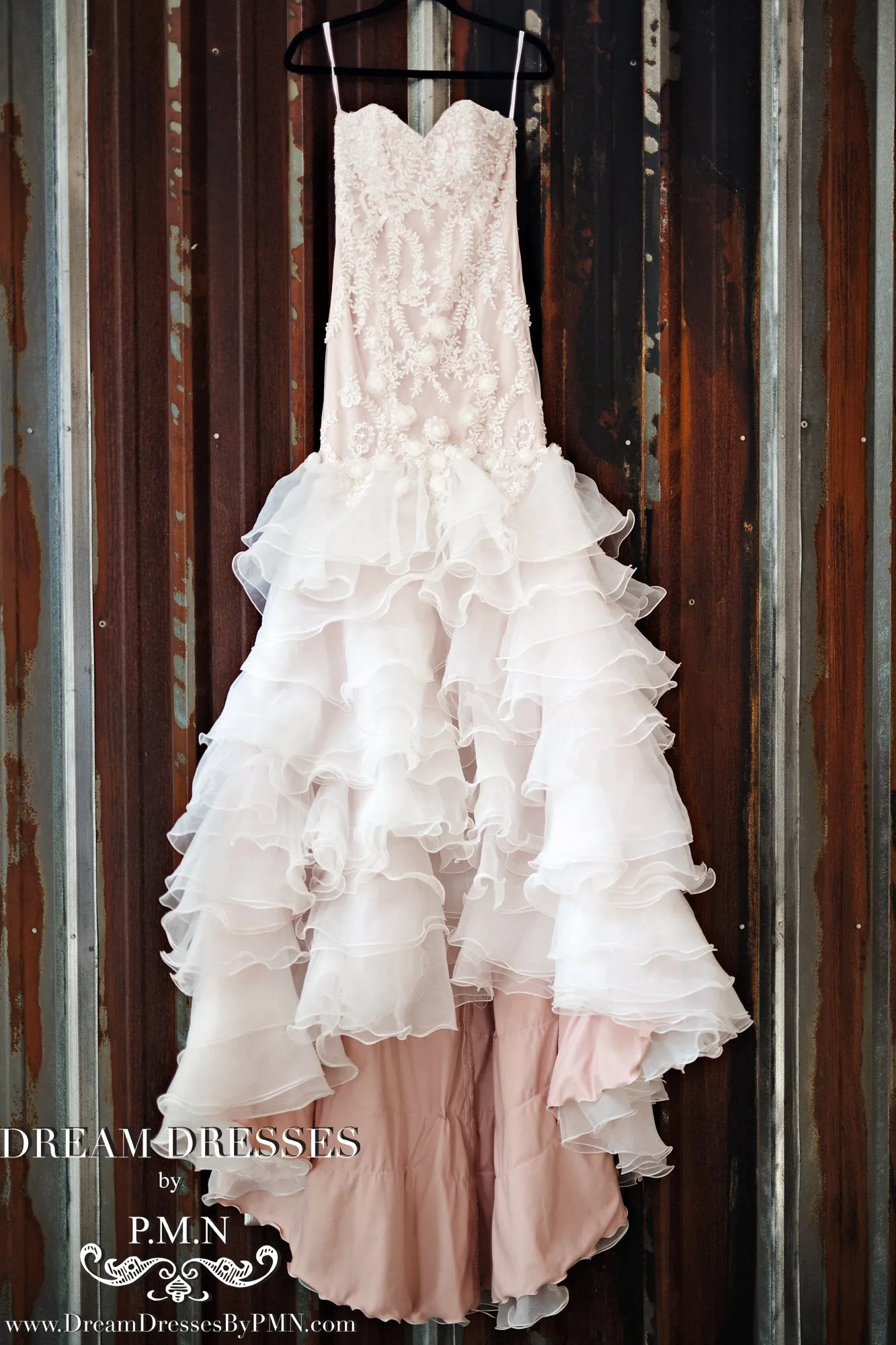 SAMPLE SALE/ Blush Pink Tiered Trumpet Wedding Dress  (#SS16103)