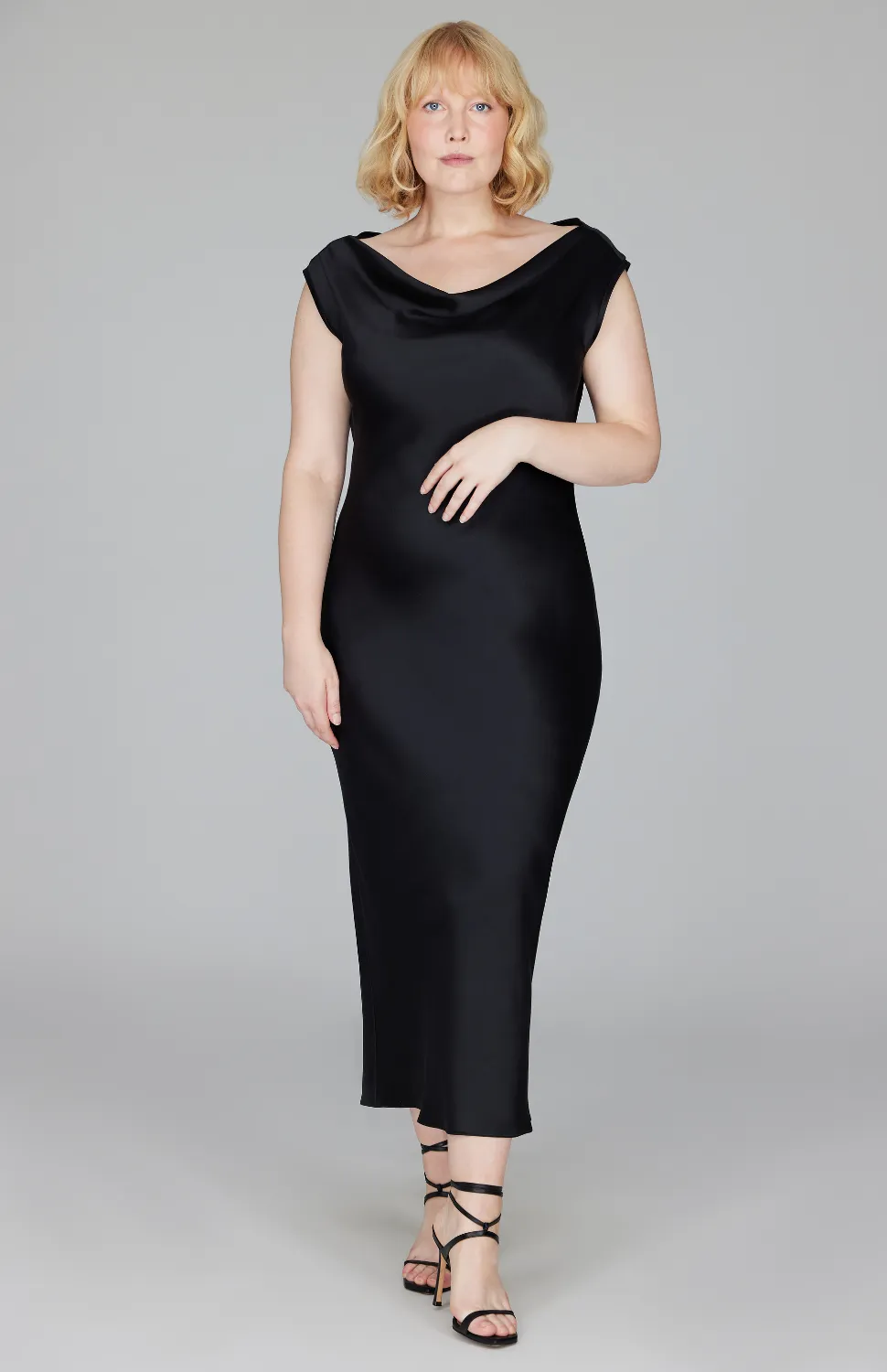 Satin Drape Front & Back Bias Dress