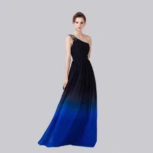 sd-hk One shoulrder prom dress long evening blue and black Gradient dress
