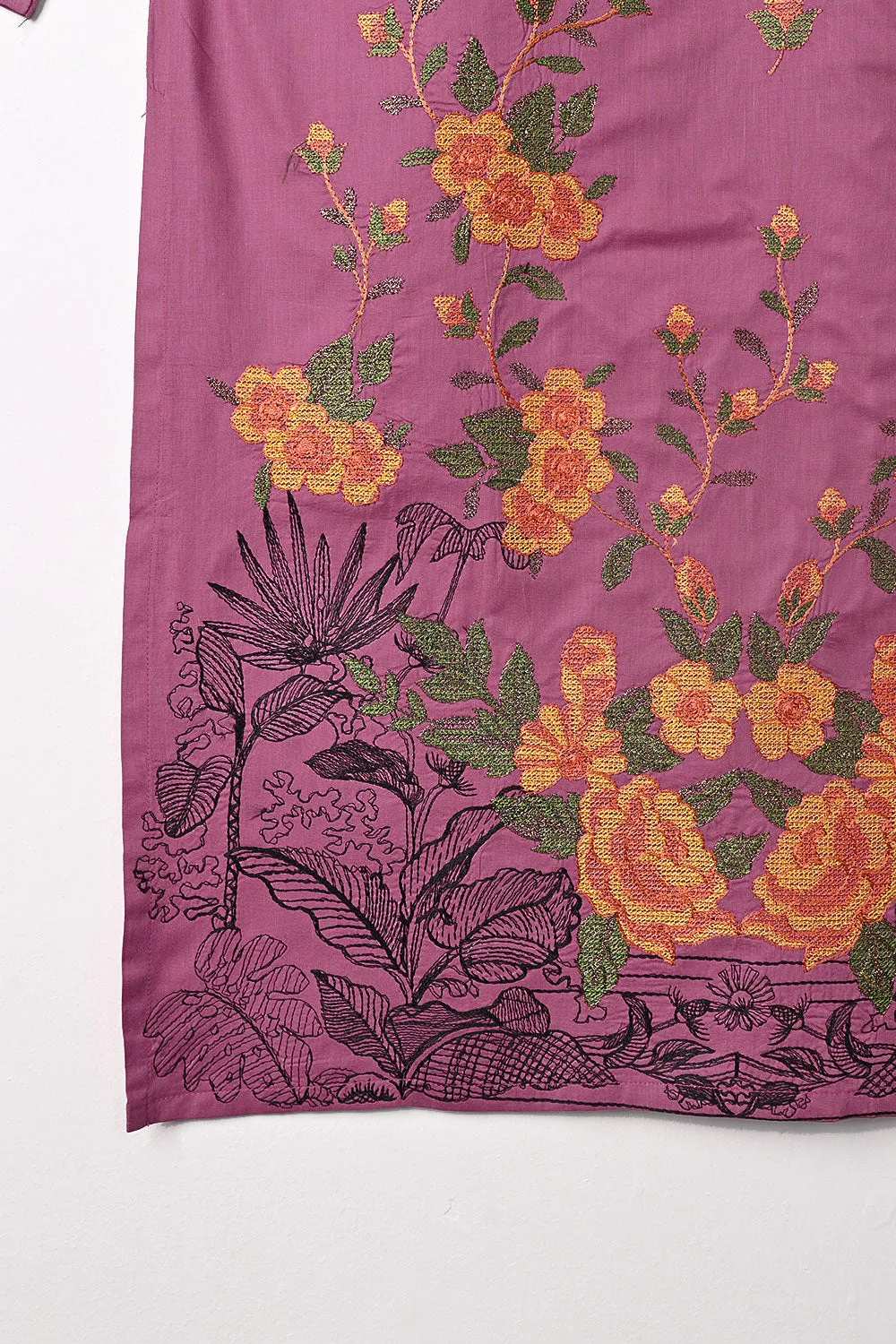 SEC-1B-Pink - 3Pc Stitched Cotton Embroidered Dress With Chiffon Embroidered Dupatta