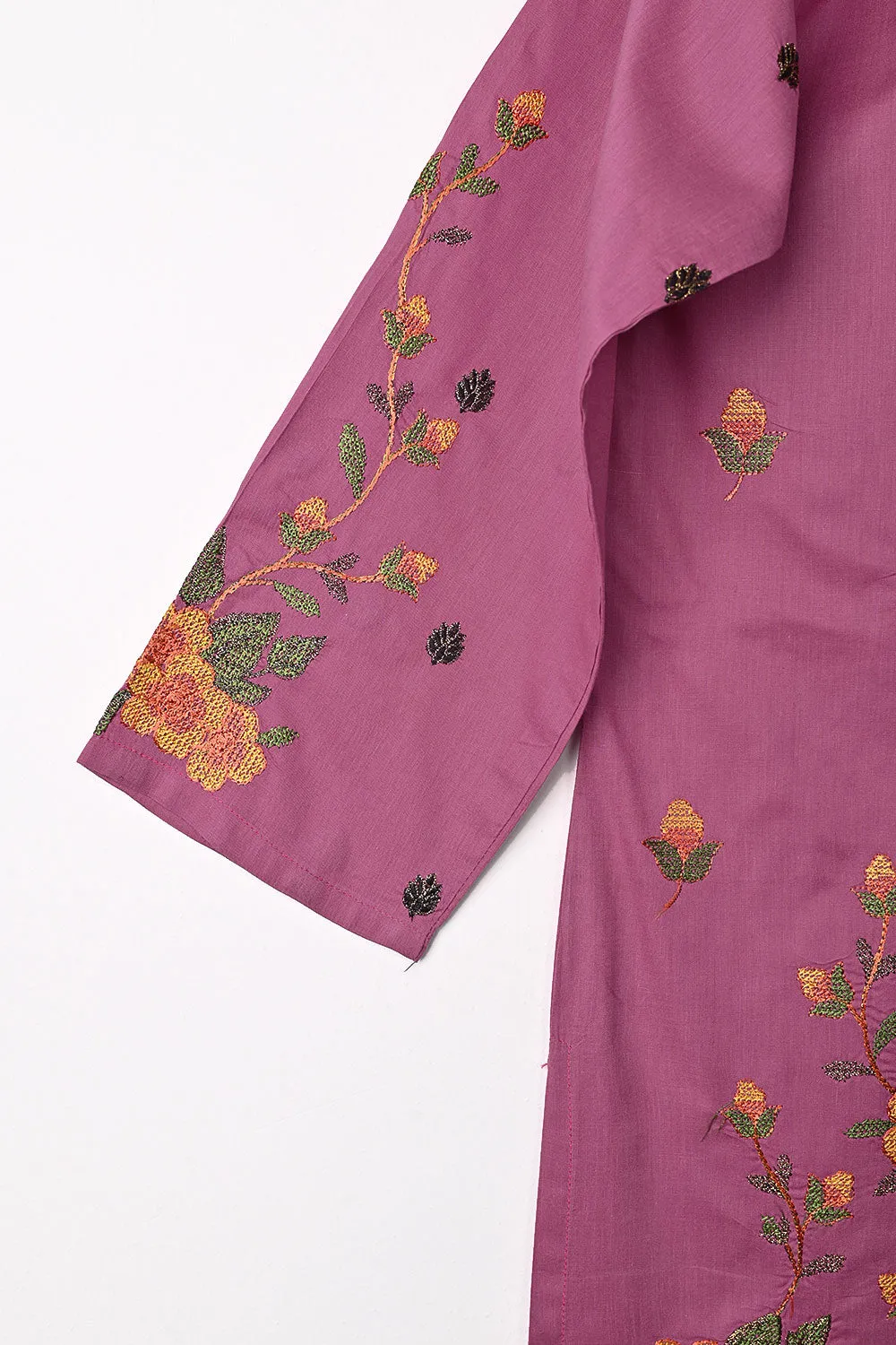 SEC-1B-Pink - 3Pc Stitched Cotton Embroidered Dress With Chiffon Embroidered Dupatta