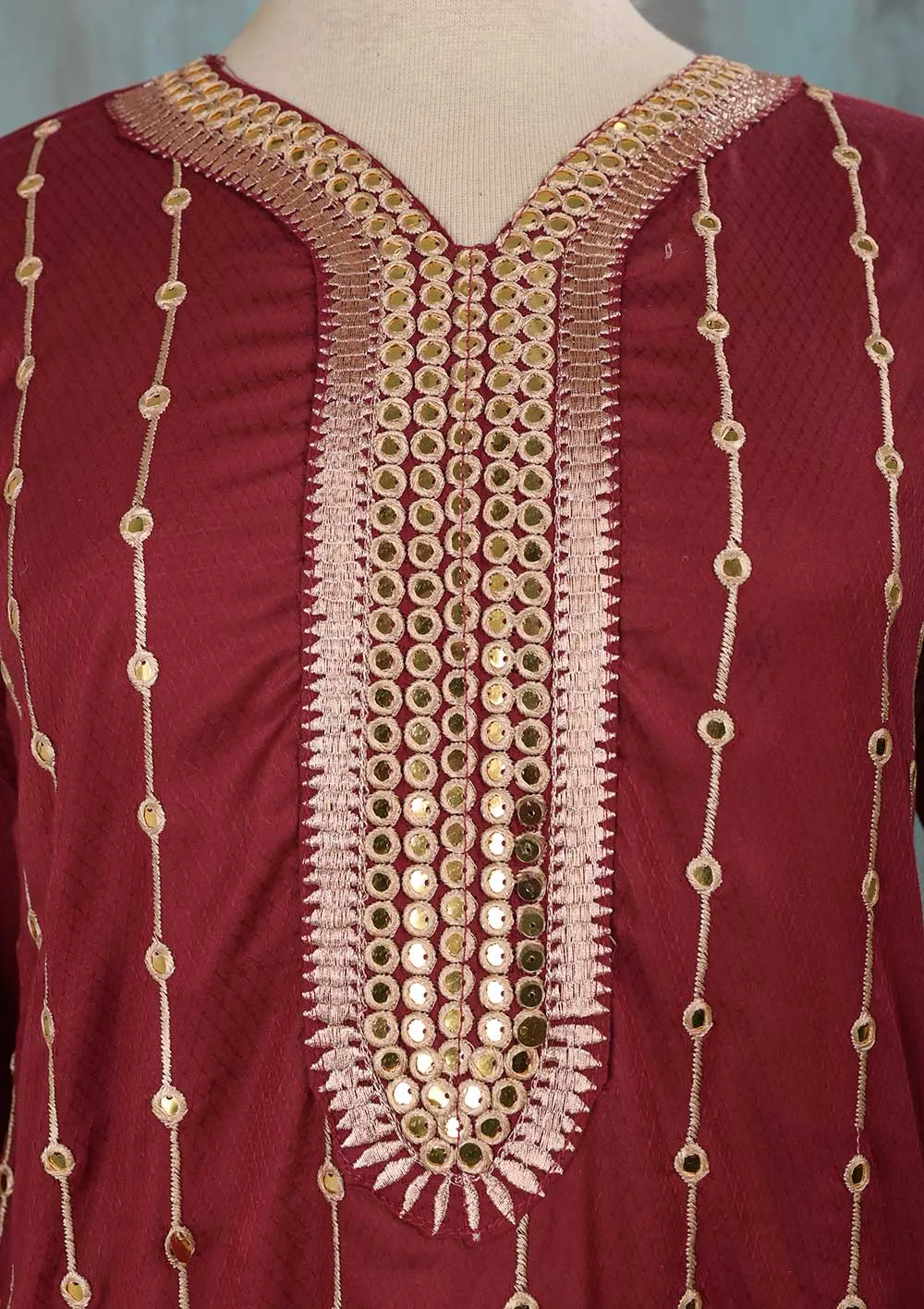 SEC-2B-Maroon - 3Pc Stitched Cotton Embroidered Dress