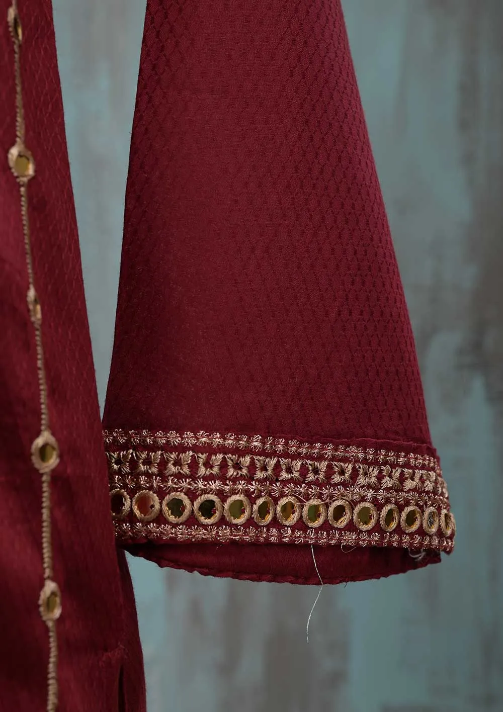 SEC-2B-Maroon - 3Pc Stitched Cotton Embroidered Dress