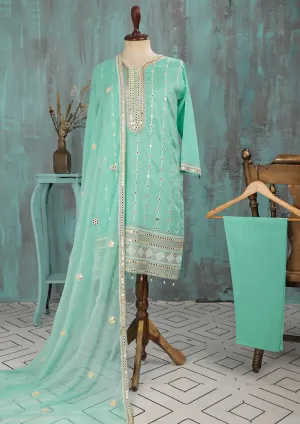 SEC-2D-SeaGreen - 3Pc Stitched Cotton Embroidered Dress