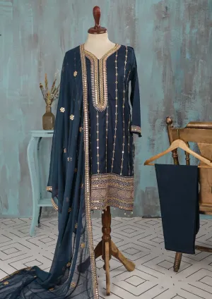 SEC-2E-NavyBlue - 3Pc Stitched Cotton Embroidered Dress