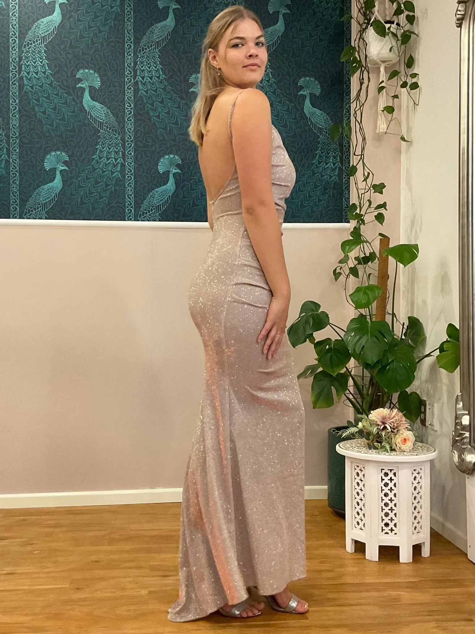 Selena sparkling ball gown in silver/red s12-14 Express NZ wide