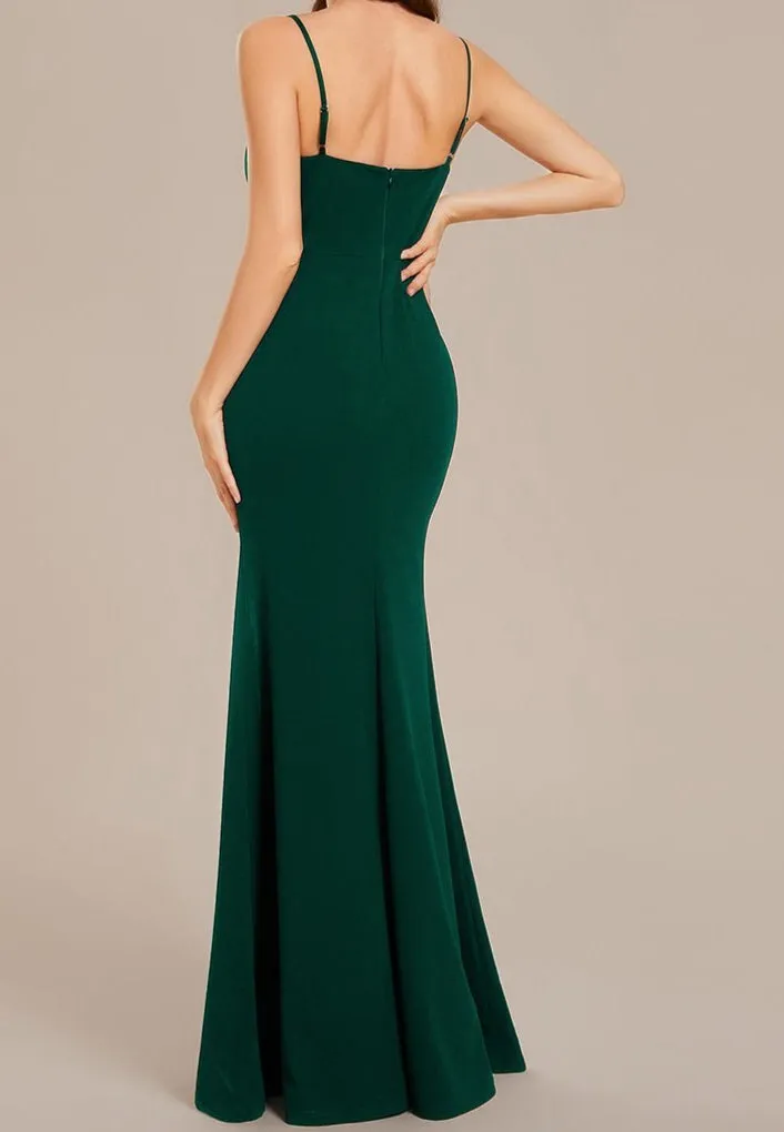 Sharee thin strap ball dress with side slit in Emerald s8 Express NZ wide