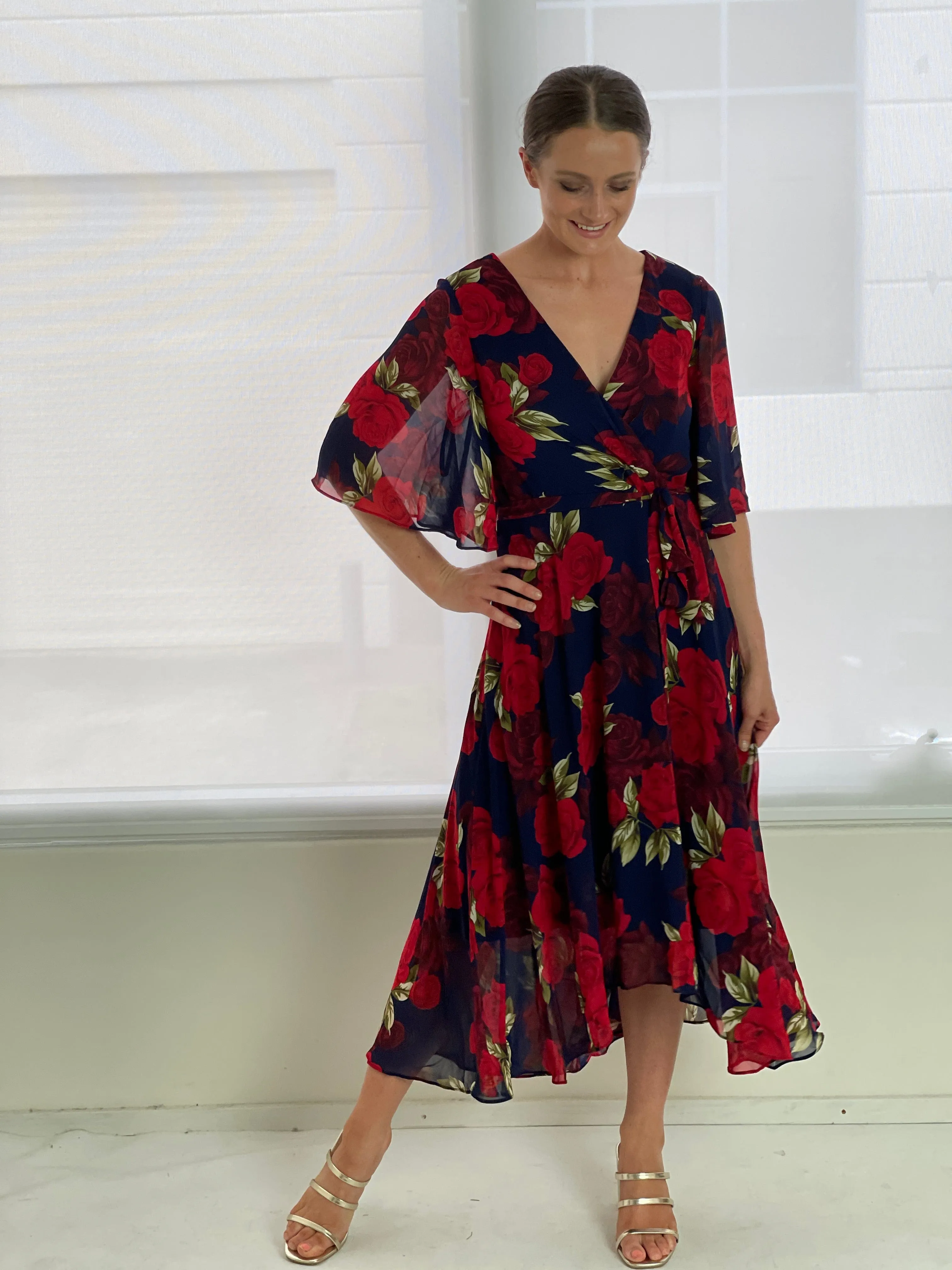 Simone Navy Rose Evening Dress