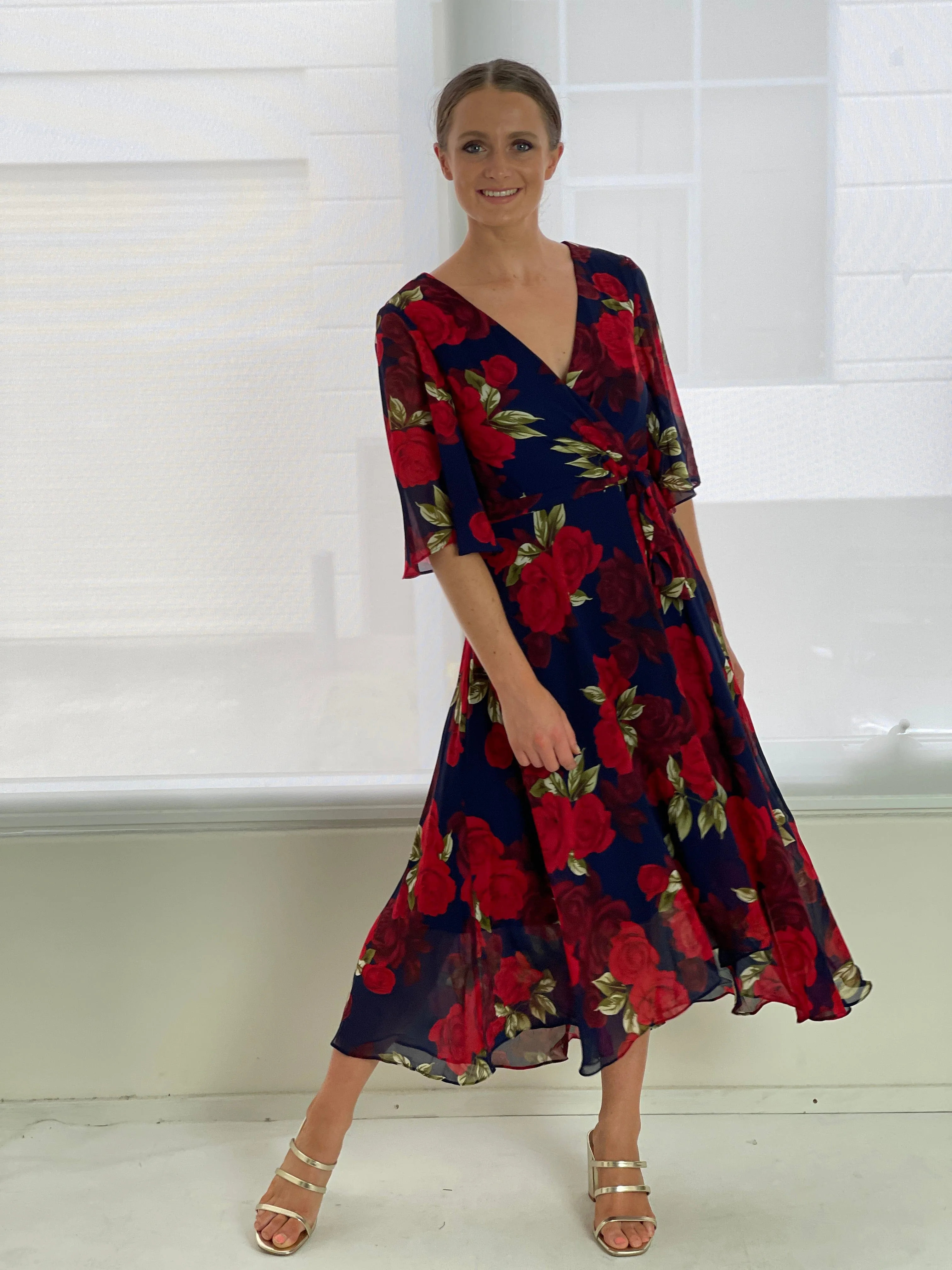 Simone Navy Rose Evening Dress