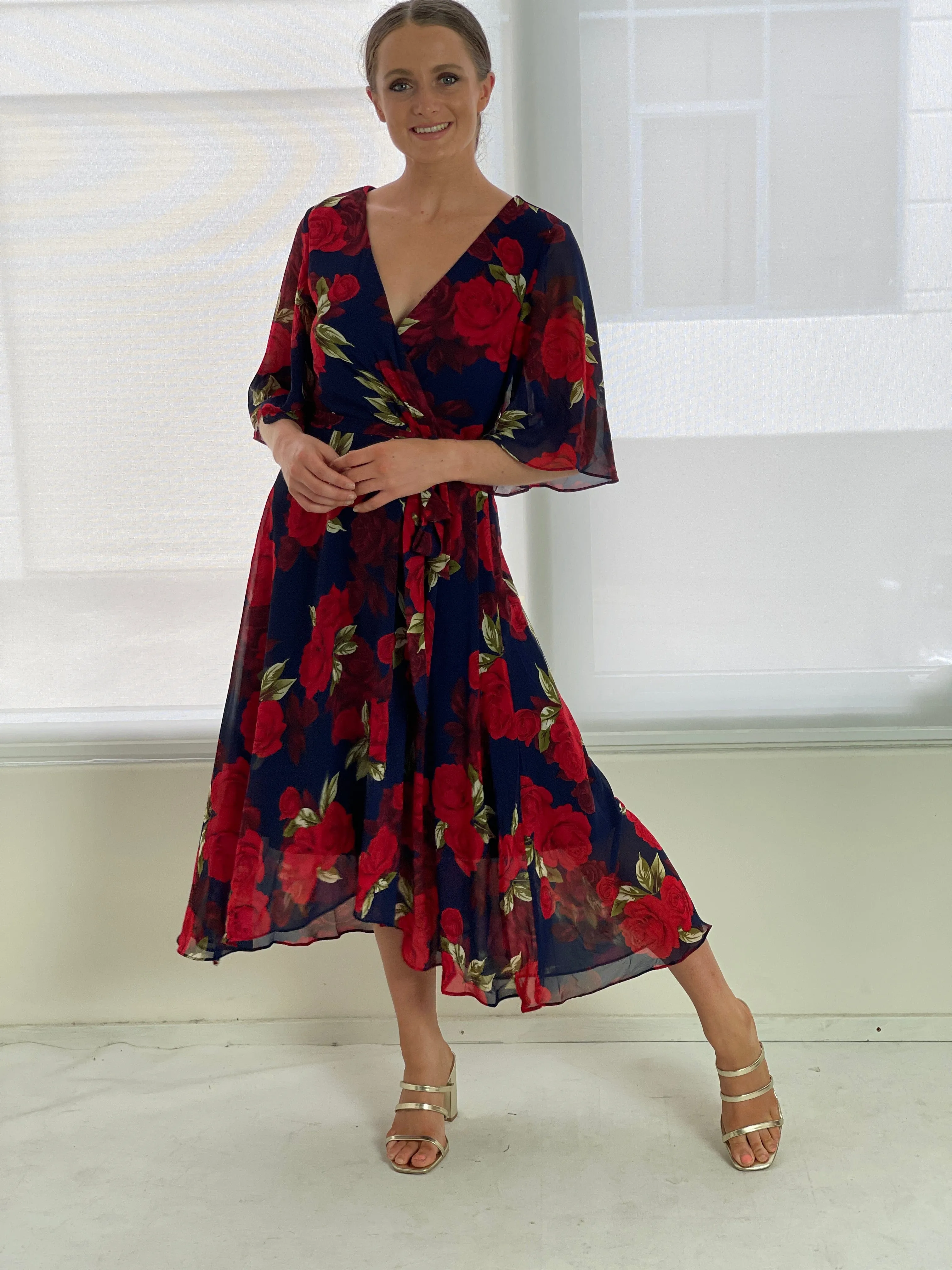 Simone Navy Rose Evening Dress
