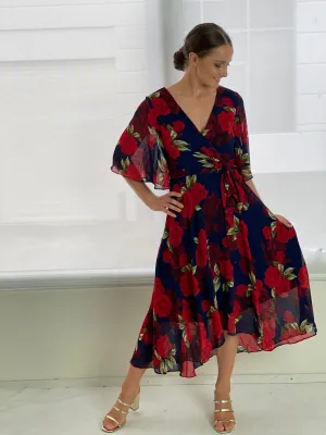 Simone Navy Rose Evening Dress