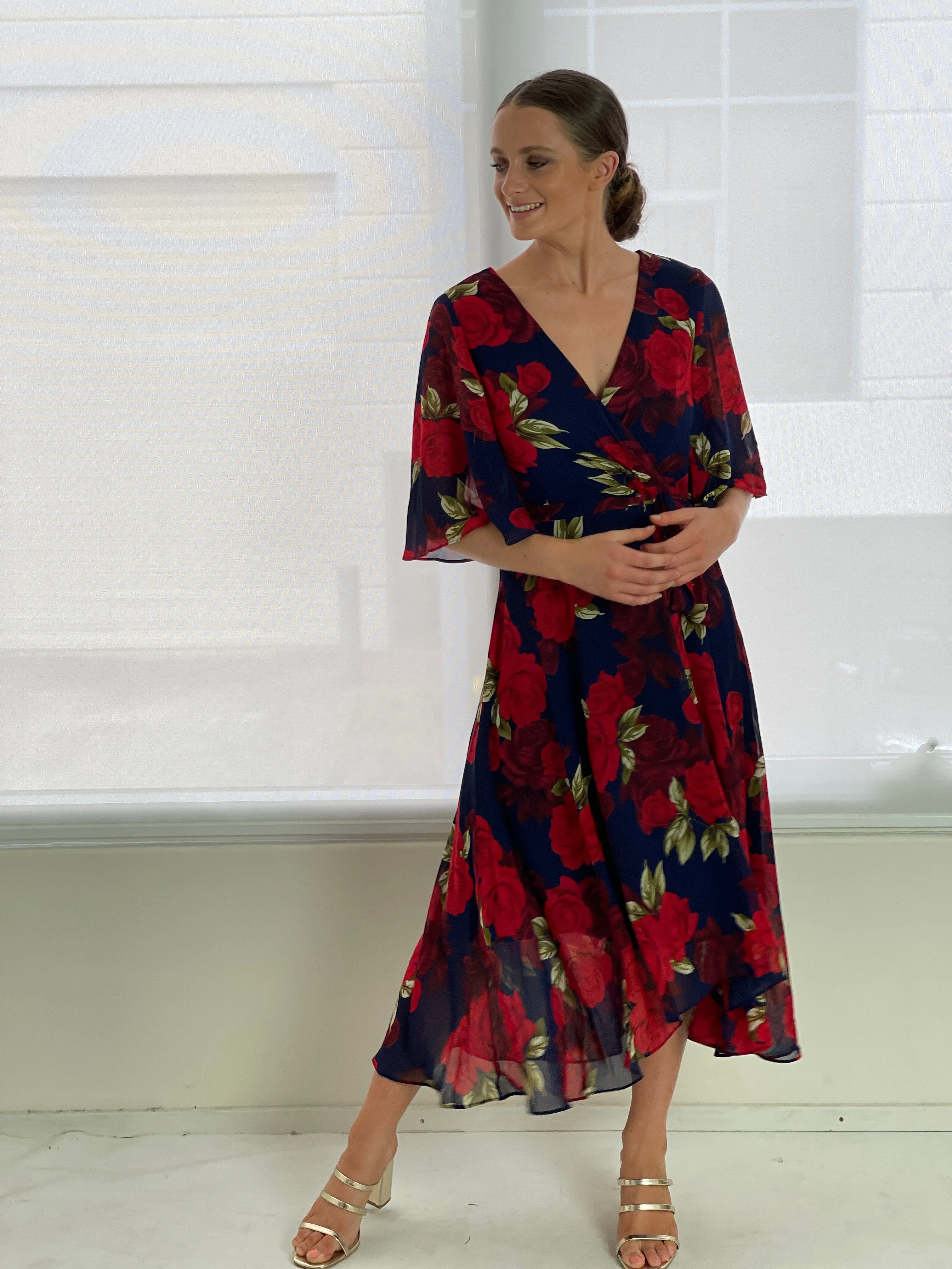 Simone Navy Rose Evening Dress