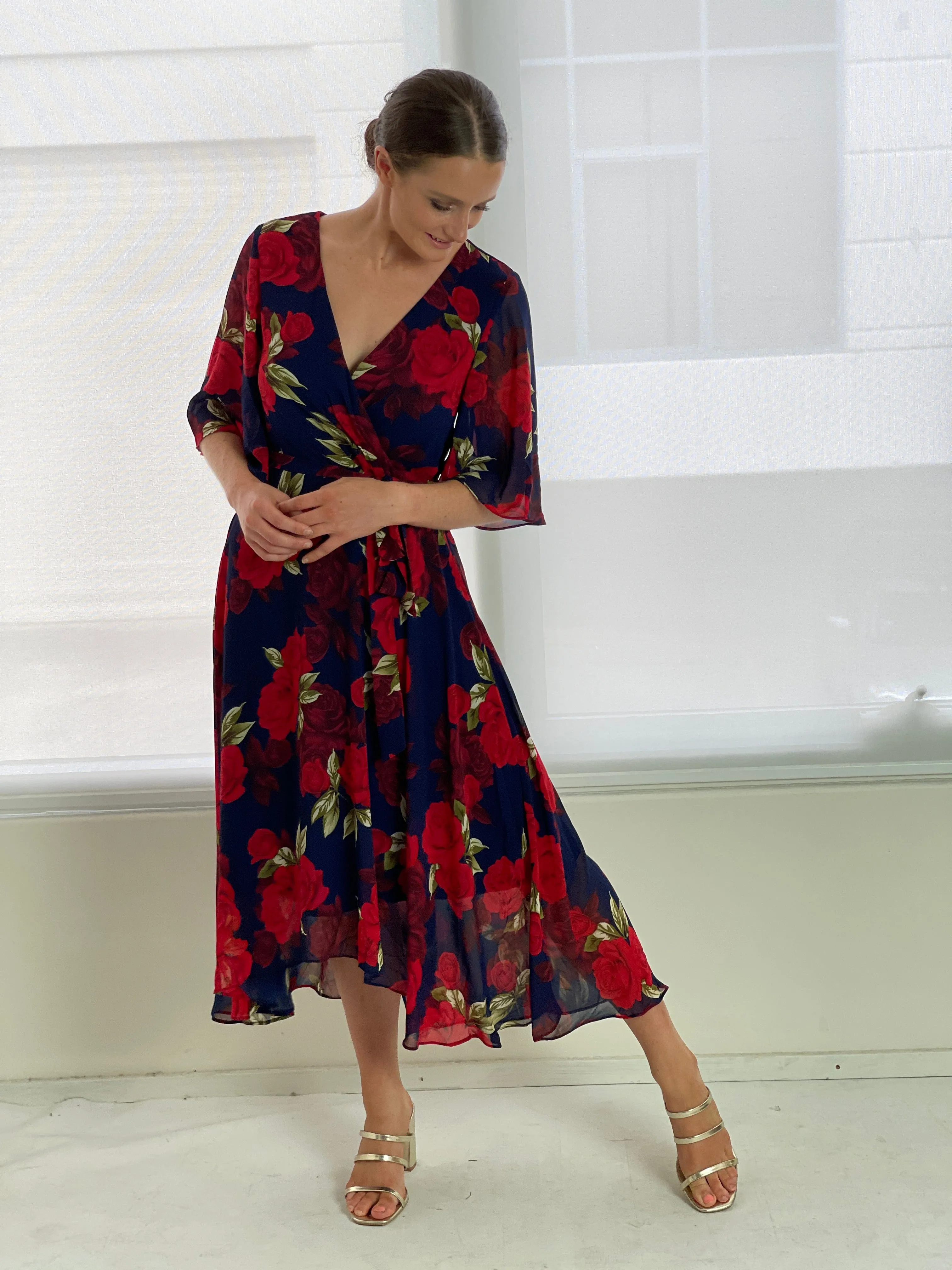Simone Navy Rose Evening Dress