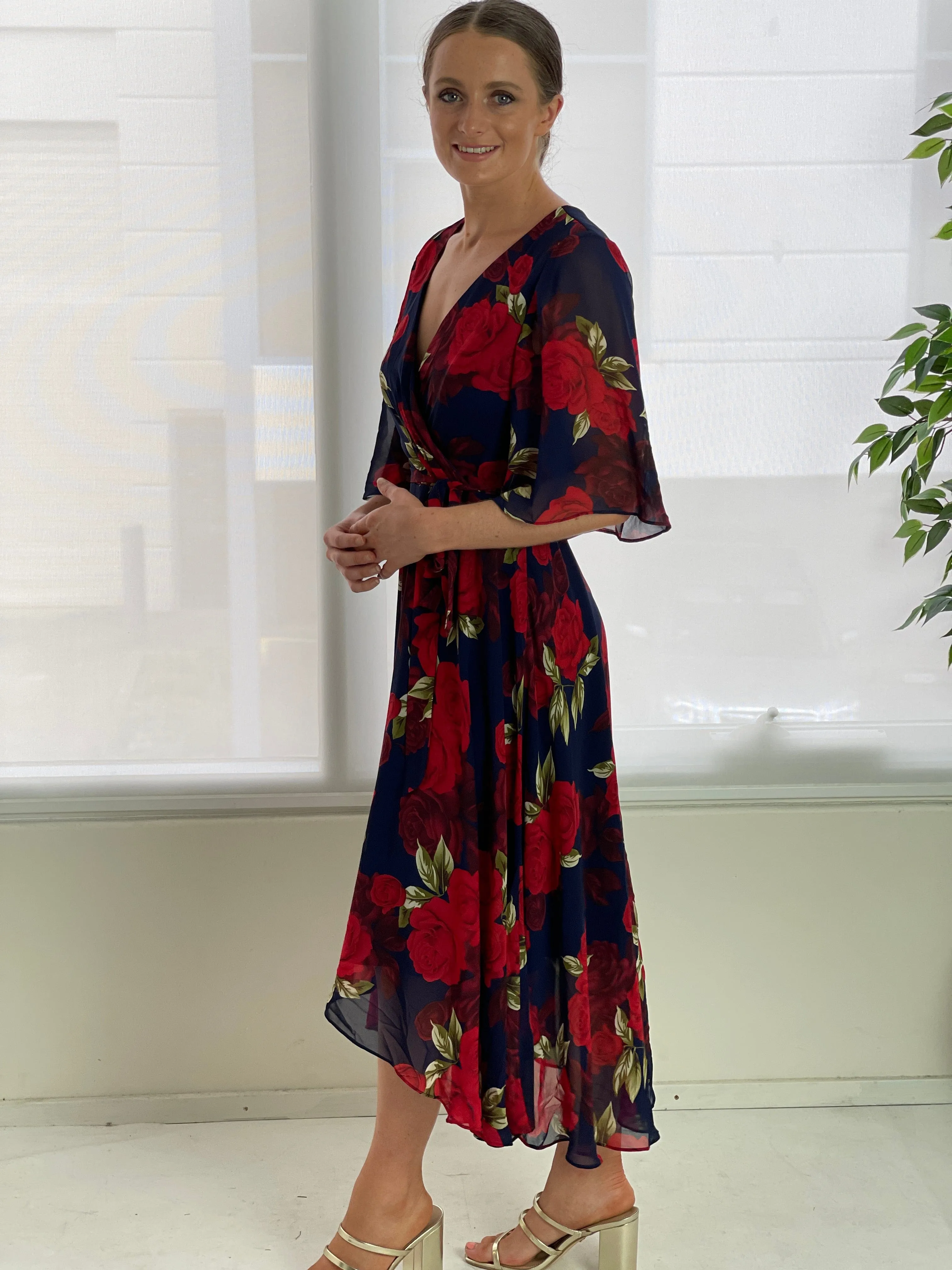Simone Navy Rose Evening Dress