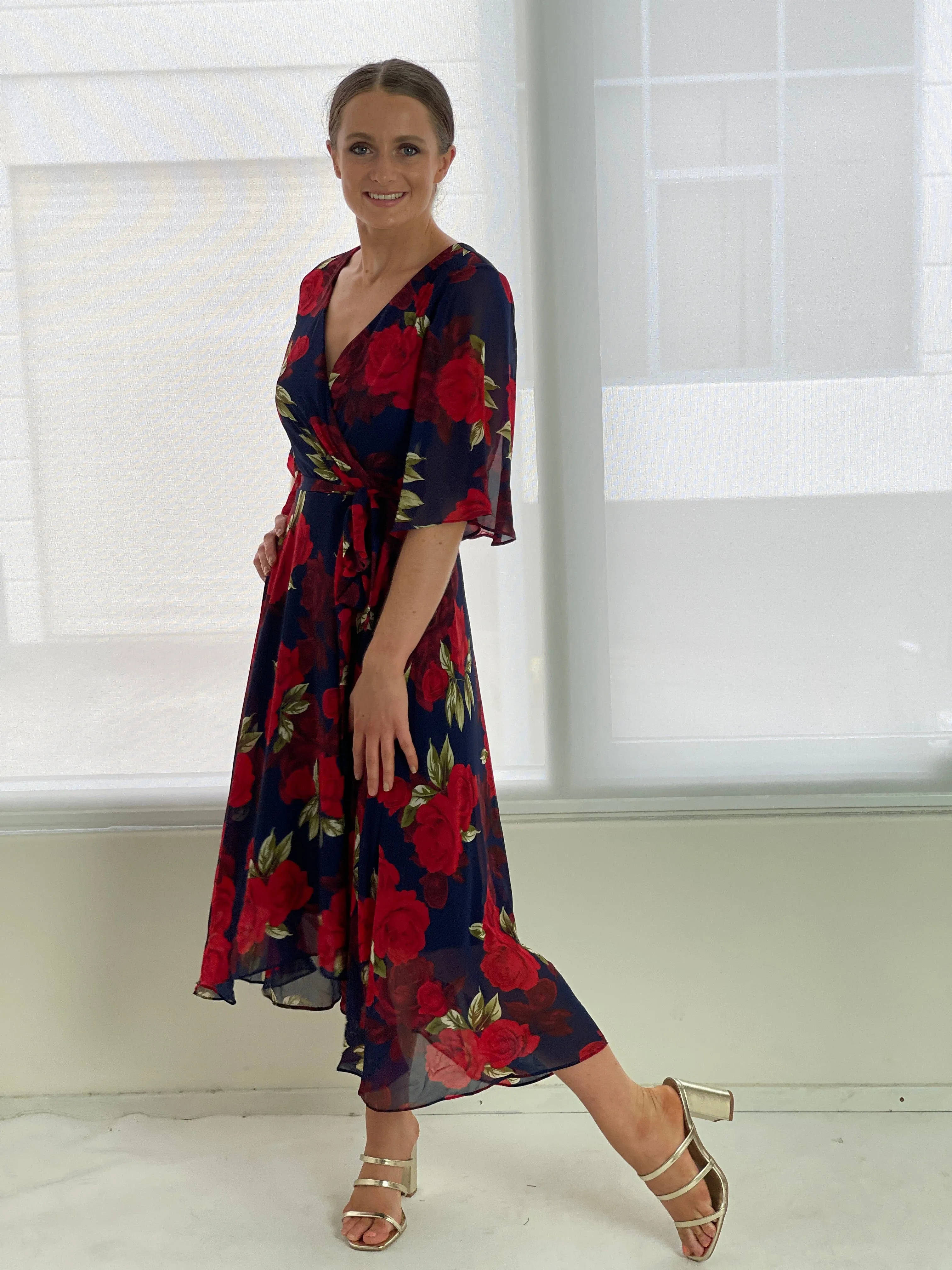 Simone Navy Rose Evening Dress