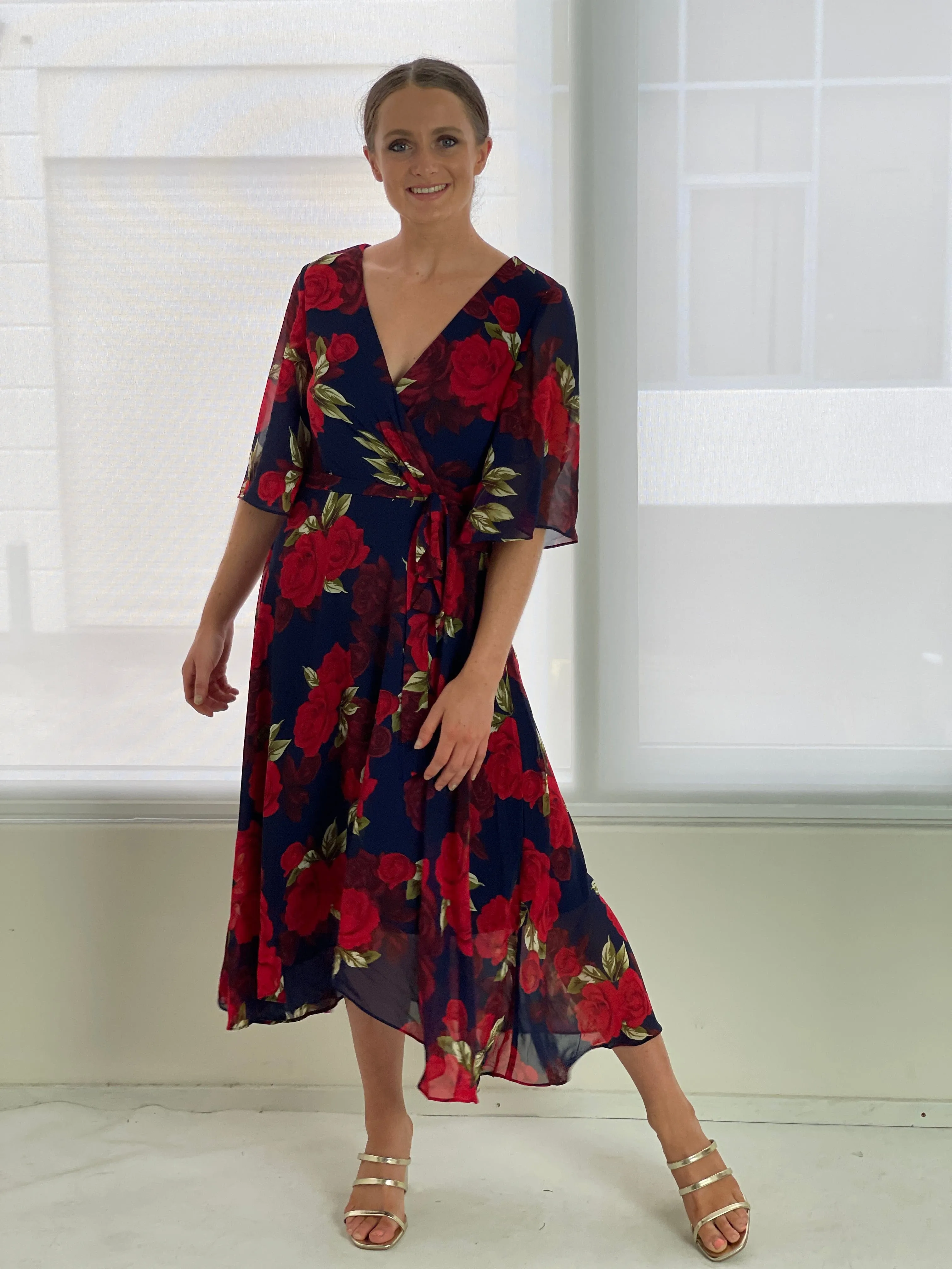 Simone Navy Rose Evening Dress