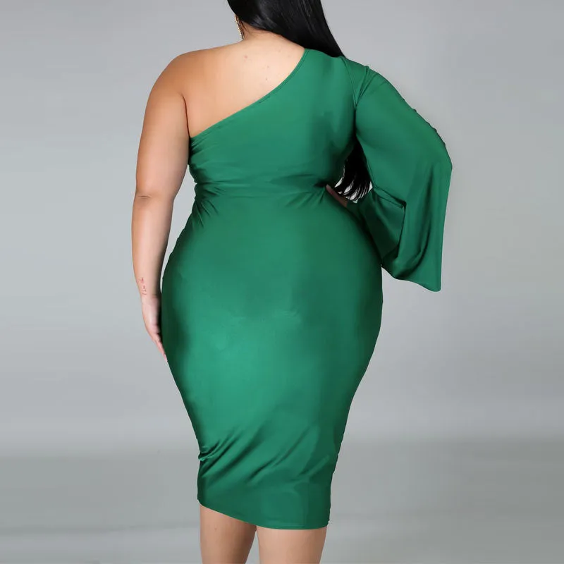 Solid One Shoulder Cut Out Plus Size Bodycon Dress