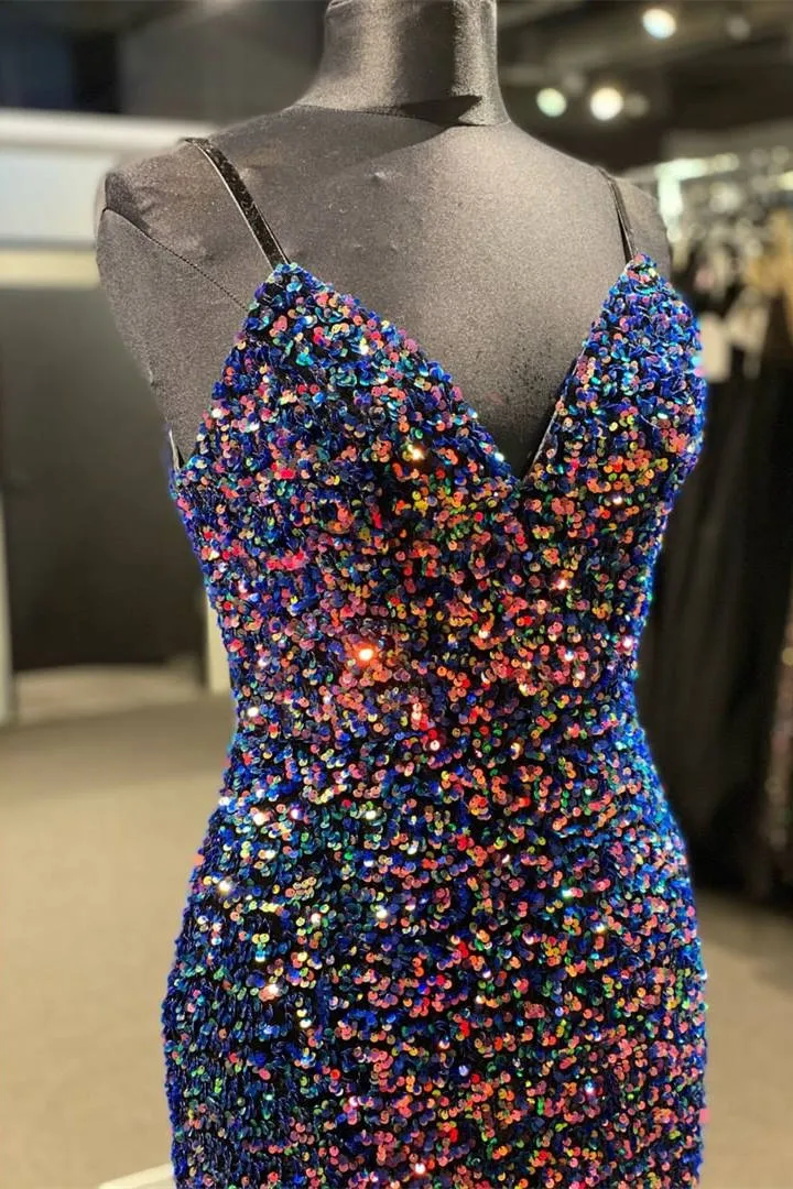 Spaghetti Straps Mermaid Sequins Long Prom Dress