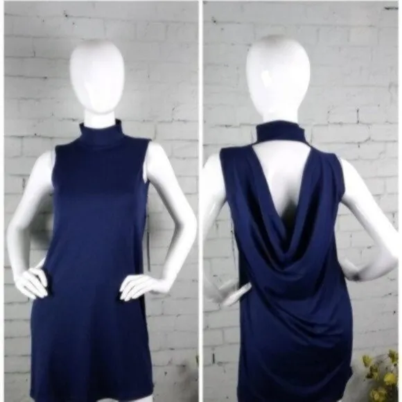 Susana Monaco Draped Back Mini Dress In Deep Sea Blue Size Small