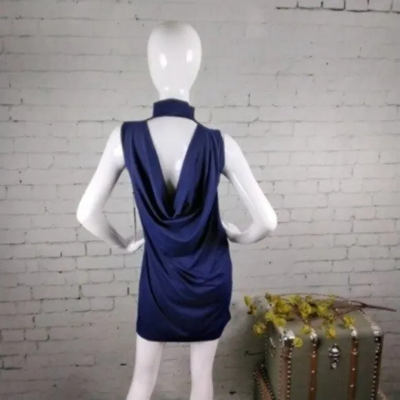 Susana Monaco Draped Back Mini Dress In Deep Sea Blue Size Small