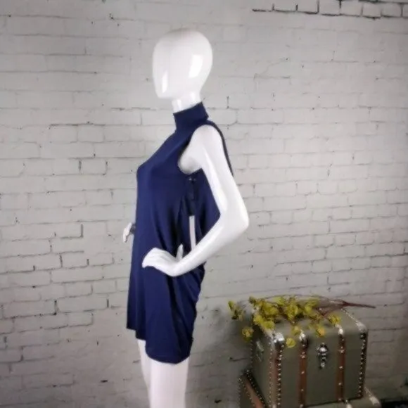 Susana Monaco Draped Back Mini Dress In Deep Sea Blue Size Small