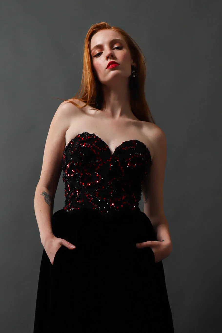 Sweetheart Sequin Lace Velvet Gown