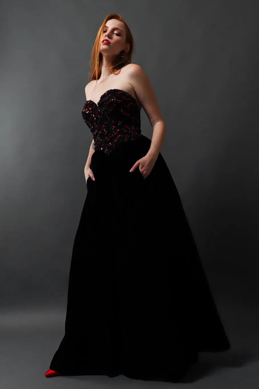 Sweetheart Sequin Lace Velvet Gown