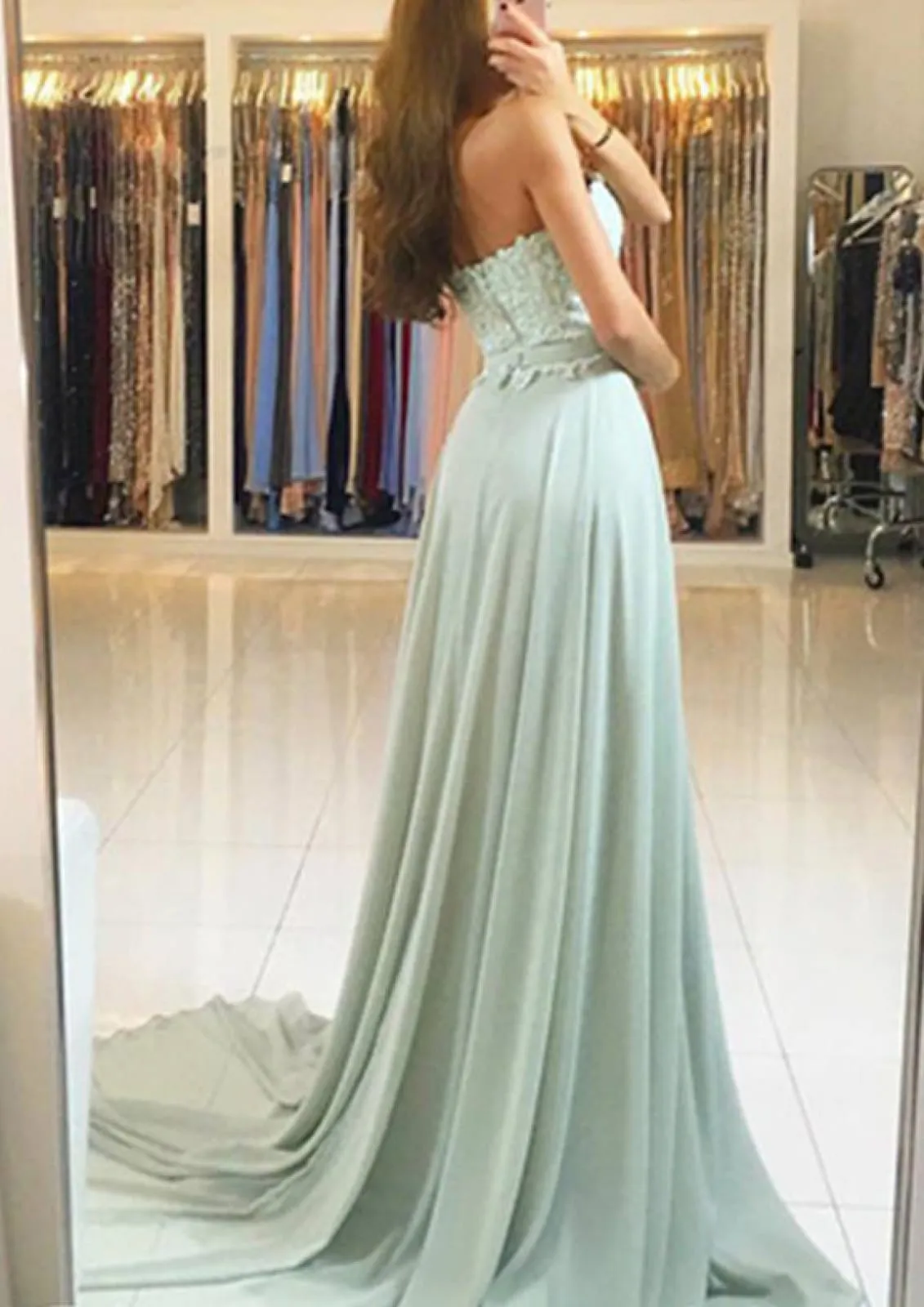 Sweetheart Strapless A-line Chiffon Court Sage Green Evening Dress