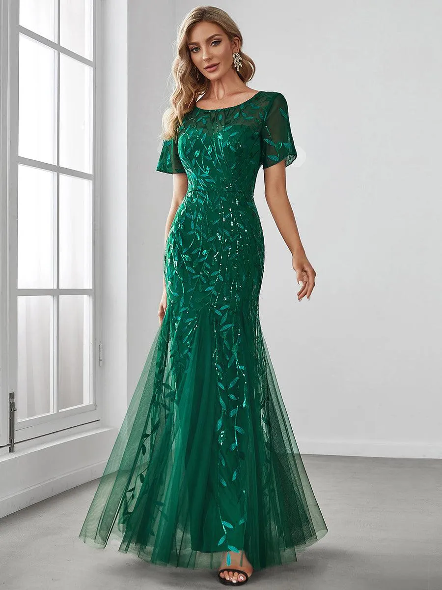 Taille personnalisée robes Longues Sirène en Tulle à Imprimé Floral et Paillettes