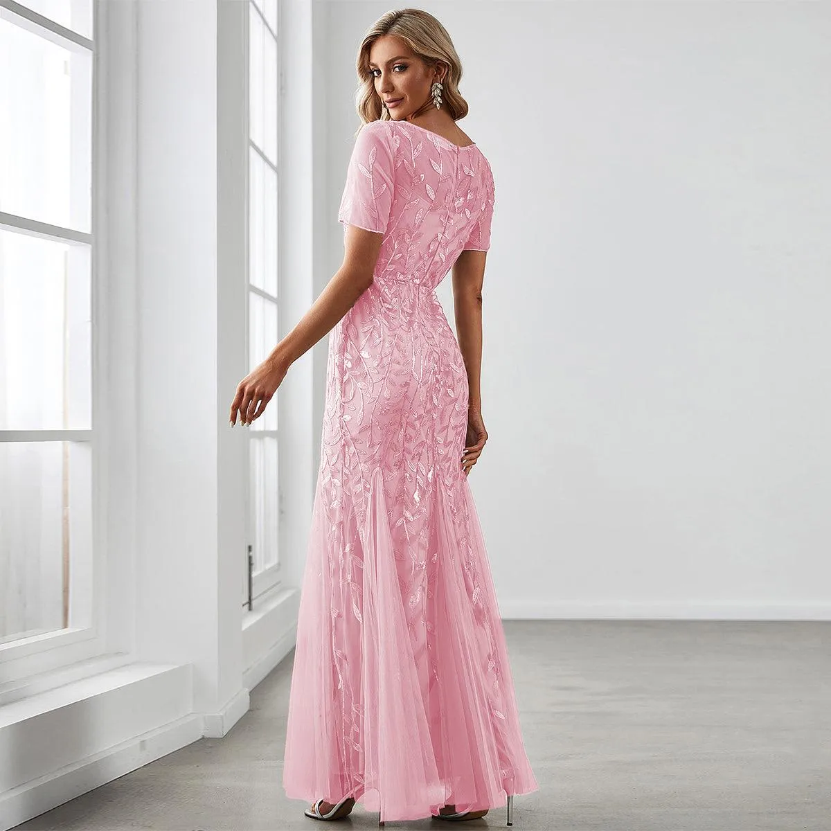 Taille personnalisée robes Longues Sirène en Tulle à Imprimé Floral et Paillettes