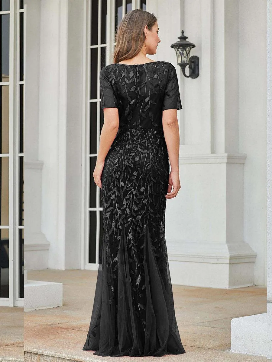 Taille personnalisée robes Longues Sirène en Tulle à Imprimé Floral et Paillettes