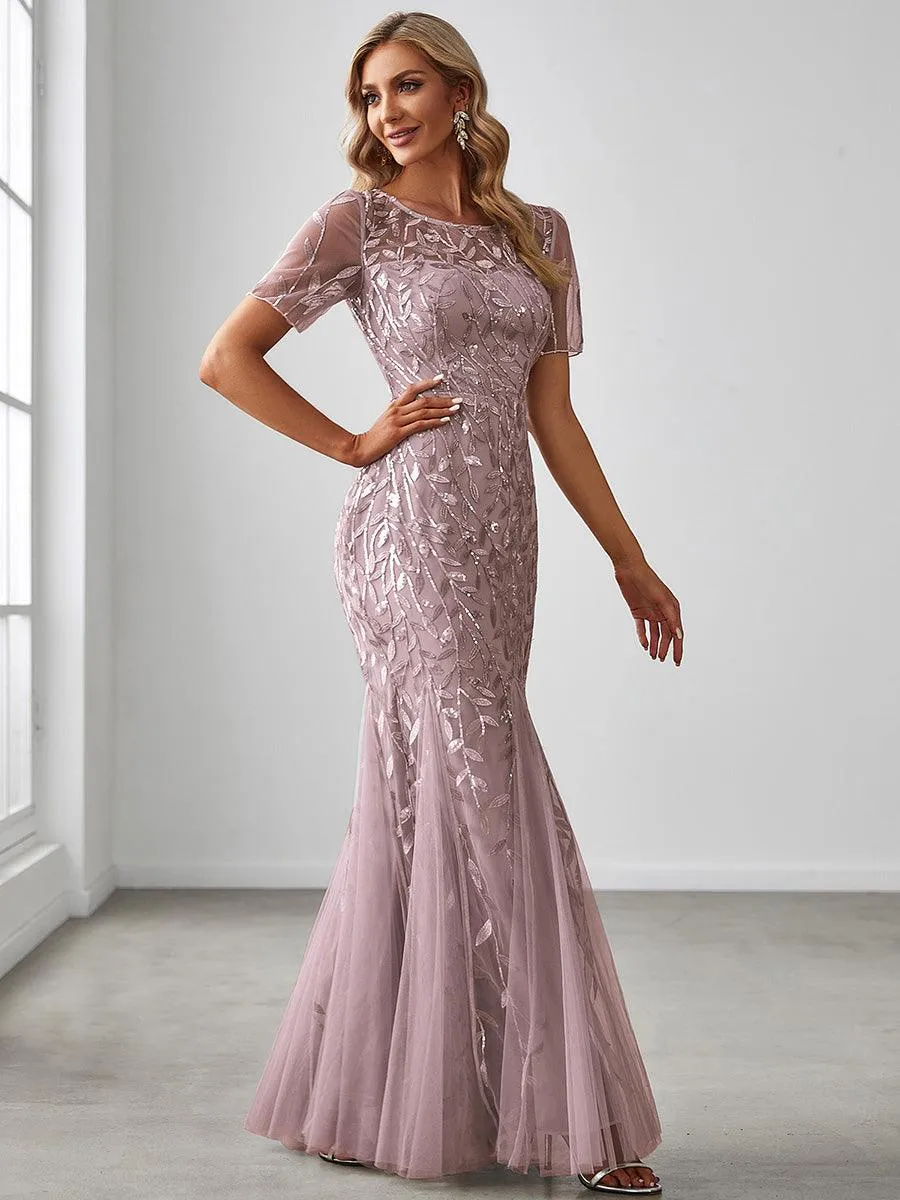 Taille personnalisée robes Longues Sirène en Tulle à Imprimé Floral et Paillettes