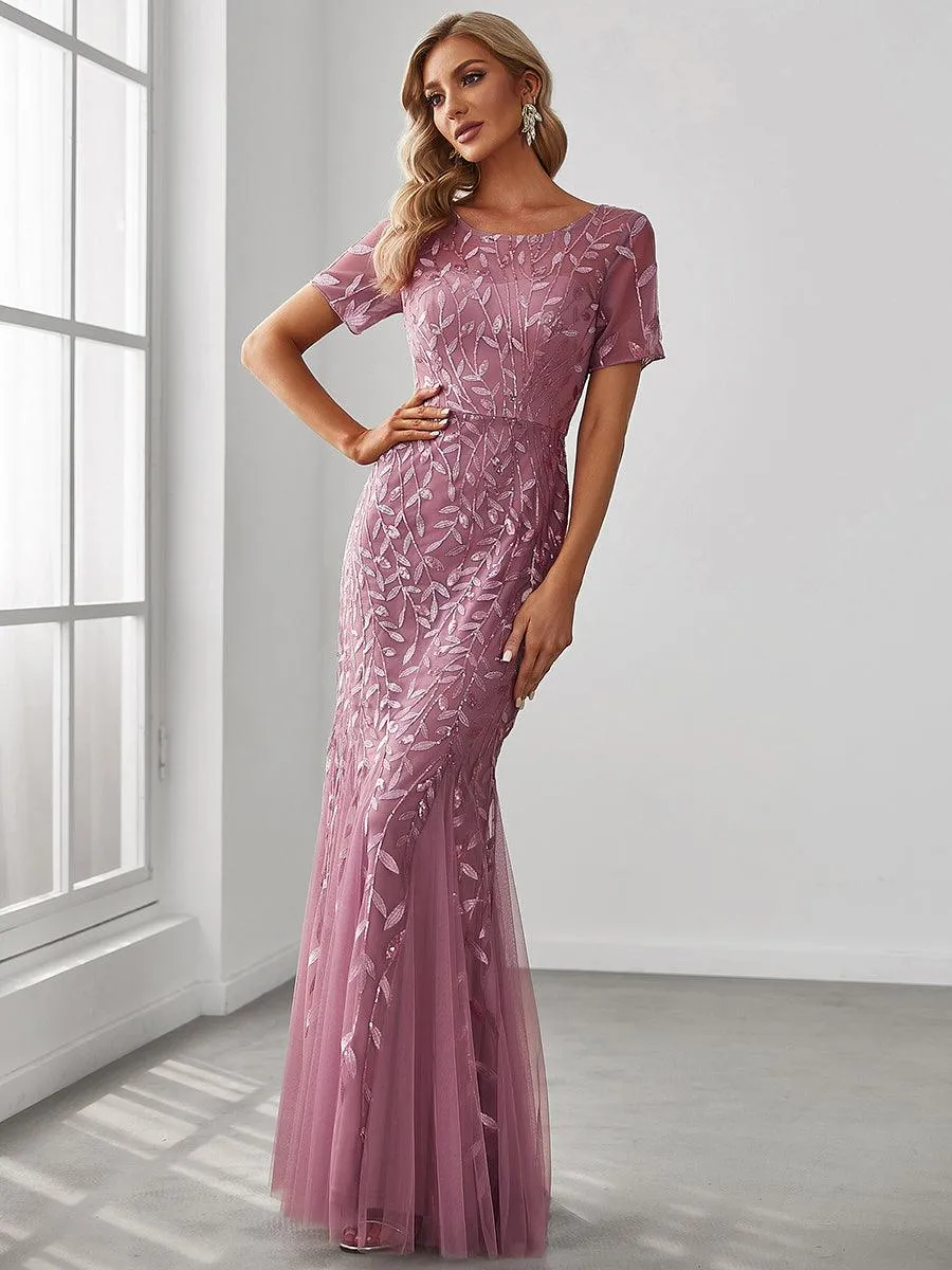 Taille personnalisée robes Longues Sirène en Tulle à Imprimé Floral et Paillettes